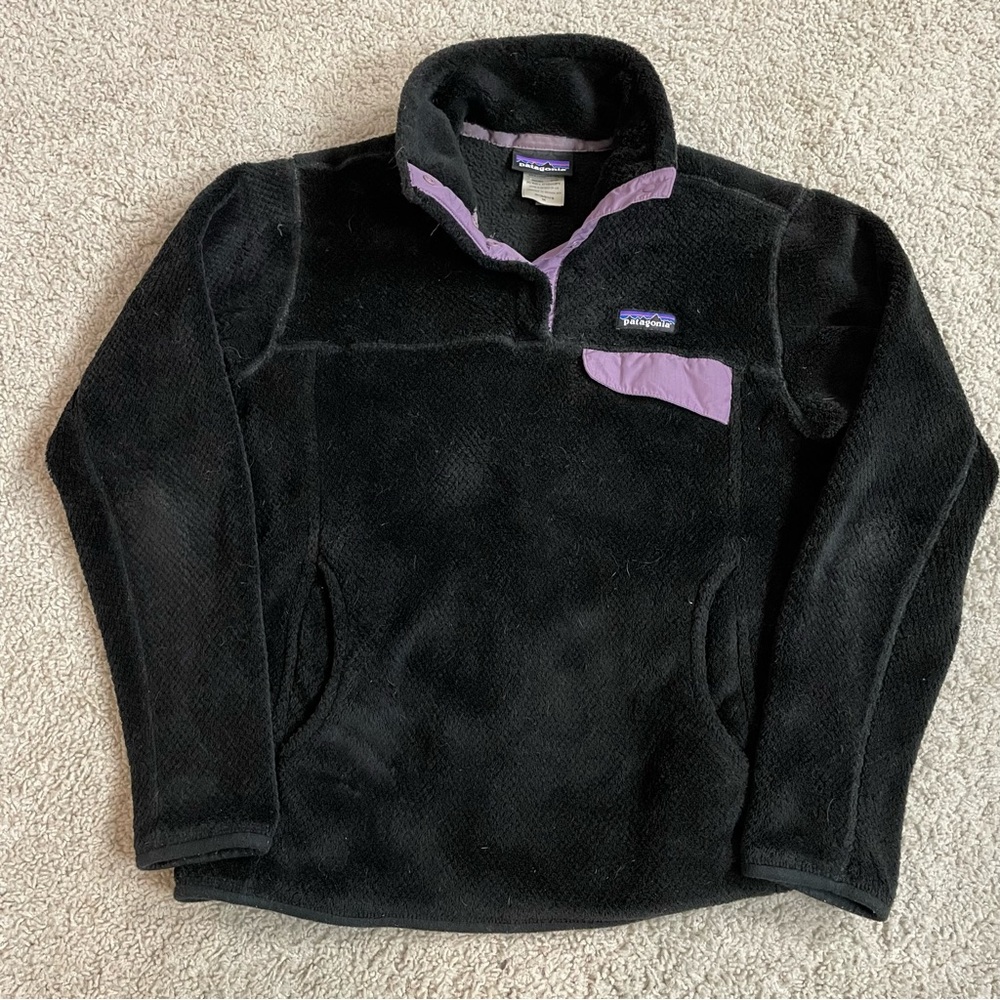 Womens PATAGONIA Plush POLARTEC Thermal Pro FLEECE Snap - T BLACK Pullover SHIRT